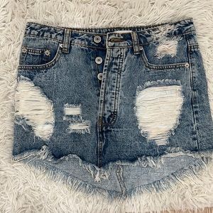 Denim ripped mini skirt